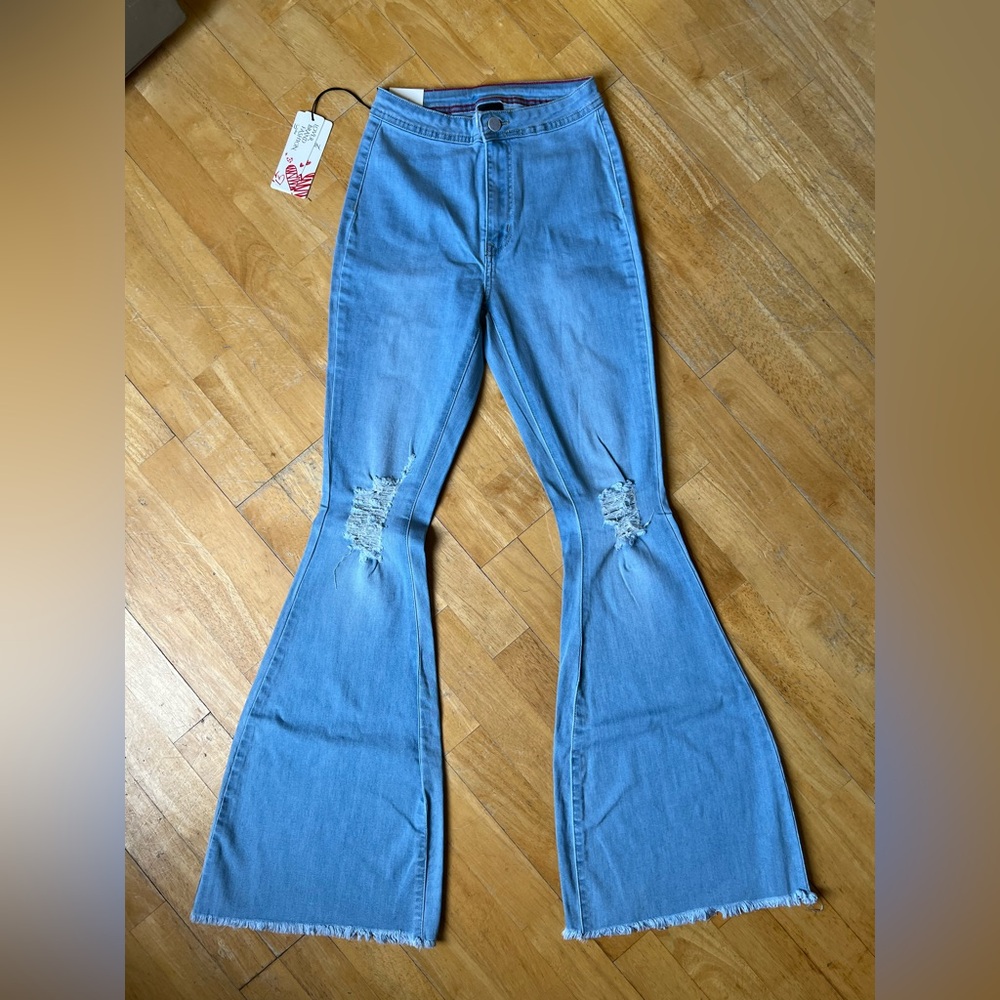 Lover Brand Fashion Light Blue Distressed Wide-Leg Jeans